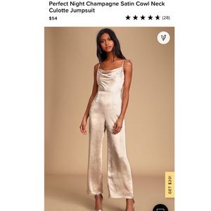 Lulus Champagne Satin Cowl Neck Jumpsuit
